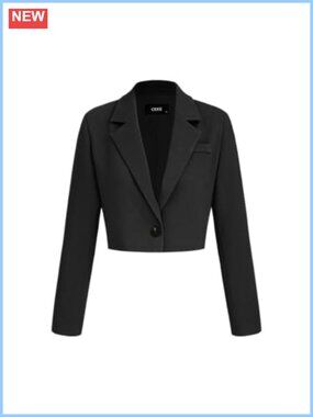 Cropped Blazer Button Front Business Casual Long Sleeve Suit Jacket
